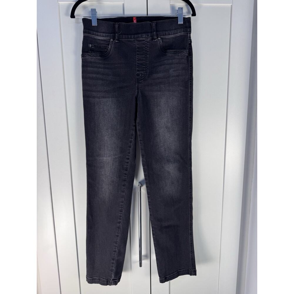 Spanx Women's Straight Leg Jeans Size S Pull On Back Pockets Washed Black Casual